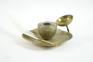 Brass Inkwell and Feather End