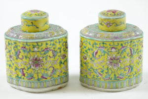 Pair of Early 20th Century Chinese Porcelain Jars w/ Tops