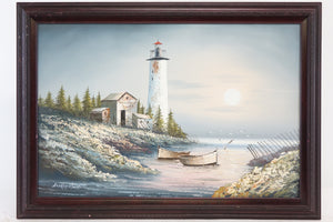 Lighthouse Landscape, Large Original Oil on Canvas, Signed - Shawn get dims