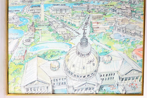 Washington D.C. View of the World, Print of original Watercolor & Pen