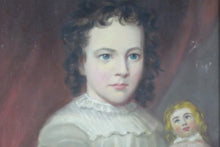 Load image into Gallery viewer, Boy with Doll Portrait, 19th Century Original Oil Painting on Canvas
