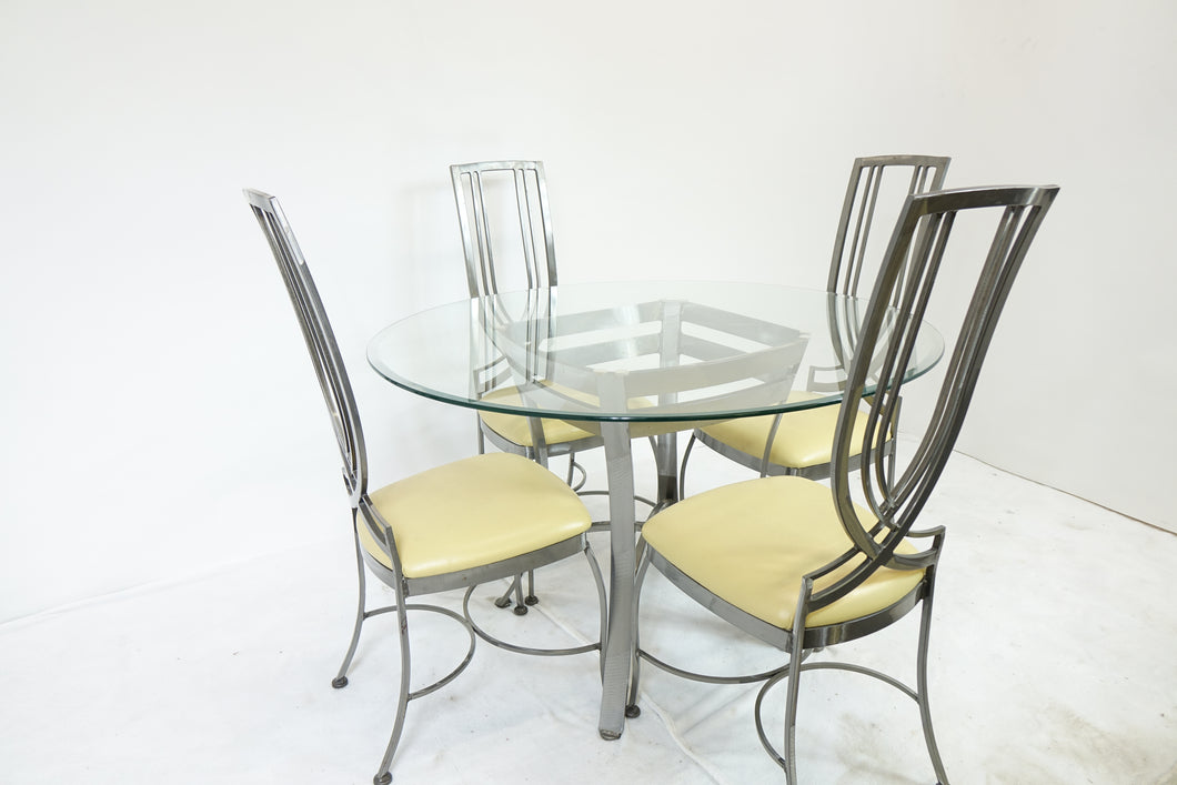 Modern Metal And Glass Table And 4 Chairs (49