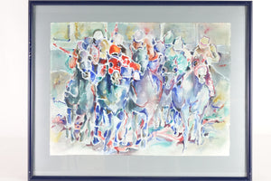 Horse Jockeys, Original Loes Verspoor Watercolor Painting, Signed