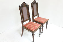Load image into Gallery viewer, Pair Of Vintage Chairs With Elaborate Woodwork (17.5" x 17.5" x 43")