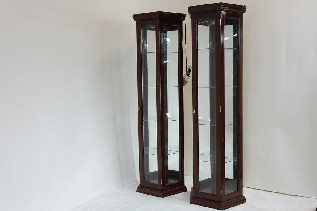 Pair Of Hexagonal Tall Glass Cabinets With Light (22.5