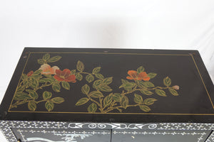 Chinese Black Lacquered Cabinet With Mother Of Purl  (26" x 13" x 40")