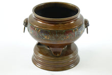 Load image into Gallery viewer, Beautiful Antique Chinese Bronze Cloisonne Vase (tripod) w/ Handles
