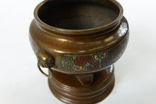 Load image into Gallery viewer, Beautiful Antique Chinese Bronze Cloisonne Vase (tripod) w/ Handles
