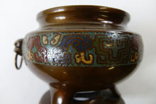 Load image into Gallery viewer, Beautiful Antique Chinese Bronze Cloisonne Vase (tripod) w/ Handles
