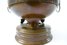 Load image into Gallery viewer, Beautiful Antique Chinese Bronze Cloisonne Vase (tripod) w/ Handles
