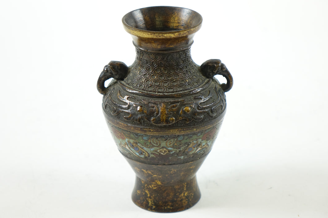 Antique Chinese Bronze Cloisonne Vase w/ elephant handles