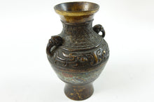 Load image into Gallery viewer, Antique Chinese Bronze Cloisonne Vase w/ elephant handles
