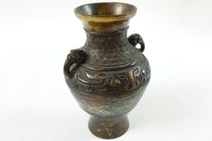 Antique Chinese Bronze Cloisonne Vase w/ elephant handles