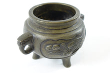 Load image into Gallery viewer, Antique Chinese Bronze Cloisonne Tripod with/ elephant handles.
