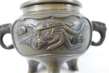 Load image into Gallery viewer, Antique Chinese Bronze Cloisonne Tripod with/ elephant handles.
