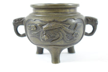 Load image into Gallery viewer, Antique Chinese Bronze Cloisonne Tripod with/ elephant handles.
