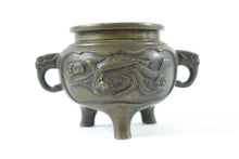 Load image into Gallery viewer, Antique Chinese Bronze Cloisonne Tripod with/ elephant handles.
