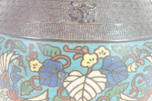 Load image into Gallery viewer, Antique Chinese Bronze Cloisonne Vase w/ two handles
