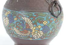 Load image into Gallery viewer, Antique Chinese Bronze Cloisonne Vase w/ two handles
