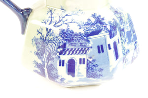 vintage Victoria Ware Ironstone pitcher with a blue and white design