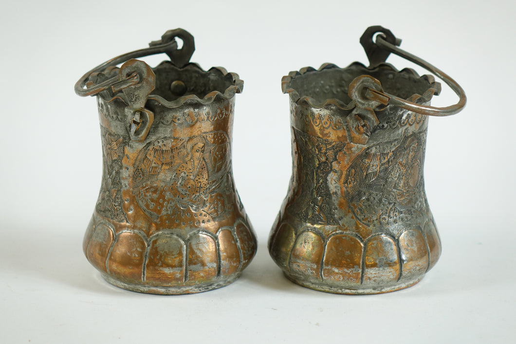 Pair of Antique Persian Brass Containers with/ Handles