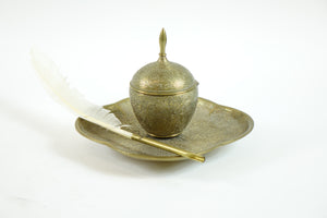 Brass Inkwell and Feather End