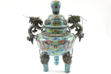 Load image into Gallery viewer, Antique Chinese Cloisonne Tripod w/ Top
