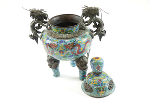 Antique Chinese Cloisonne Tripod w/ Top