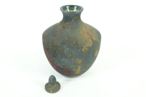 Iridescent Green Raku Perfume Bottle Signed