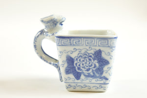 Chinese Blue Dragon White Ceramic SquareCup marked condition