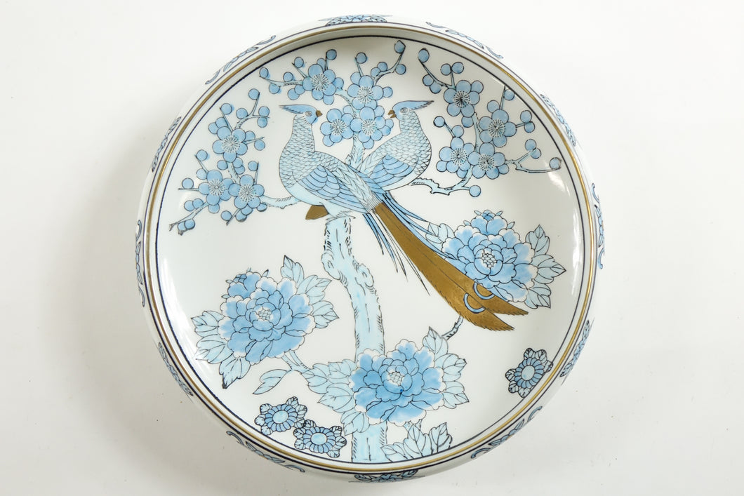 Hand Painted Gold Imari Shallow Bowl with Birds
