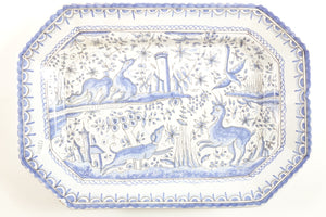 Hand Painted Blue and White Porteguese Porcelain with Deer and Bird