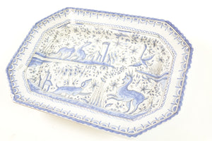 Hand Painted Blue and White Porteguese Porcelain with Deer and Bird