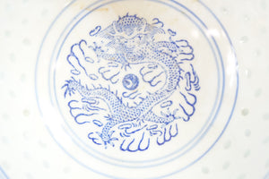 Vintage Chinese Blue and White Porcelain Bowl with Dragon Design, Marking on the Bottom