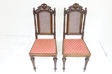 Load image into Gallery viewer, Pair Of Vintage Chairs With Elaborate Woodwork (17.5" x 17.5" x 43")
