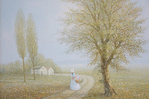 Landscape with a Lady, Original Oil on Canvas, Signed
