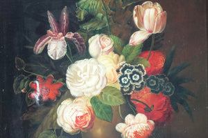 Floral Still Life, Antique, Original Oil on Canvas, Signed