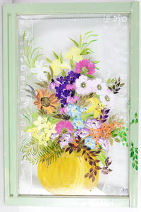 Floral Still Life, Original Oil on Glass, Signed
