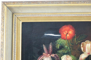 Floral Still Life, Antique, Original Oil on Canvas, Signed