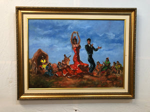 Spanish Dancing Oil on Canvas Signed at the Bottom