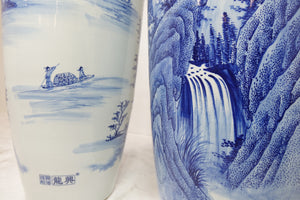 A Pair of Very Large Blue and White Chinese Porcelain Vases Marking on the Body