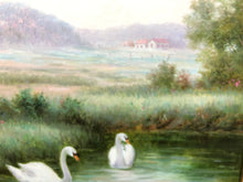 Load image into Gallery viewer, Lady Watching Swans Original Oil on Canvas Signed on the Bottom
