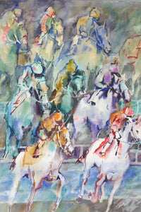 Horse Jockeys, Original Watercolor on Paper, Signed by Artist Loes Verspoor