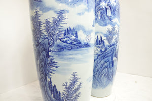 A Pair of Very Large Blue and White Chinese Porcelain Vases Marking on the Body