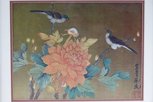 Original Asian Bird & Flora Painting on Silk, Signed