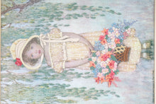 Load image into Gallery viewer, Child with Flower Basket Embroidery on Fabric Signed
