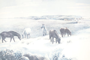 Horses in the Plain Print of Original Watercolor on Paper Signed