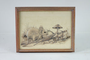 The Mouse & the Mushroom, Original Pencil Drawling, Signed