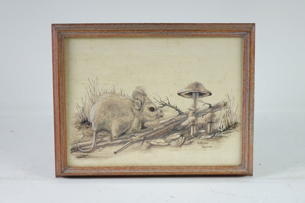 The Mouse & the Mushroom, Original Pencil Drawling, Signed