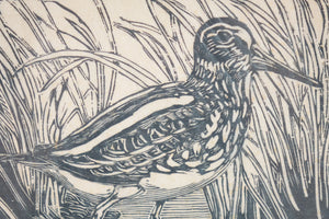 Bird in Reed Original Relief Print on Paper Signed